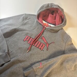 Puma‎ Gray Maroon Logo Hoodie Sweatshirt Men's Medium
